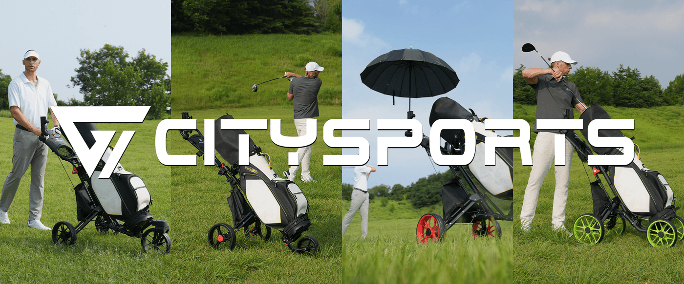 CITYSPORTS golf trolleys in use on the course
