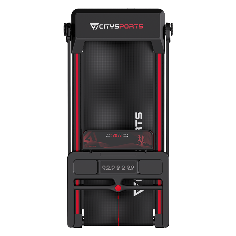CITYSPORTS WP9 folding treadmill, overhead view of running deck and console